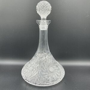 Vintage Etched Bohemian Crystal Decanter 12‎ Inch Glass With Stopper